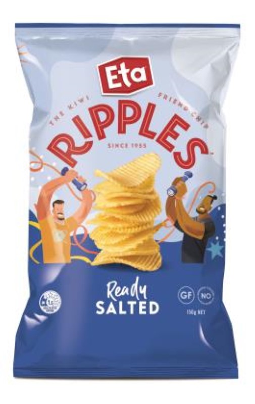 Ripple-cut potato chips in a 150g bag, lightly salted for a crunchy, flavorful snacking experience, imported from New Zealand.