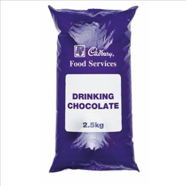 Cadbury Drinking Chocolate 2.5KG pack, rich and creamy mix for delicious hot chocolate or baking treats.