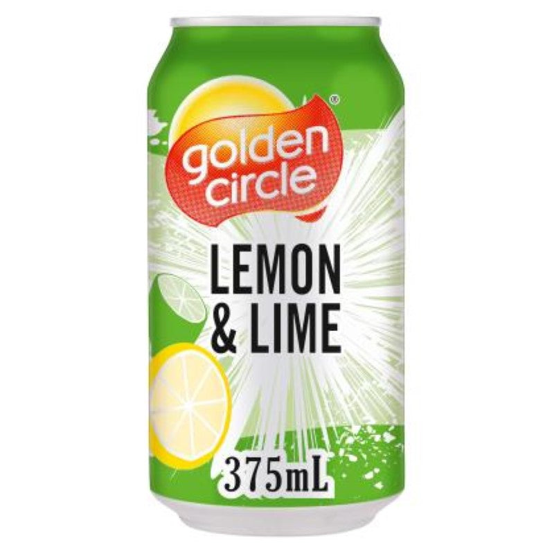 Refreshing Golden Circle Lemon Lime drink, 24 cans of 375ML, with zesty citrus flavor, made in Australia.