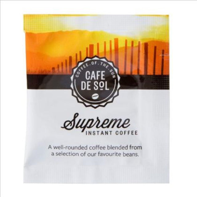 Convenient coffee sachets containing 500 servings of rich, aromatic soluble coffee for home or on-the-go enjoyment.