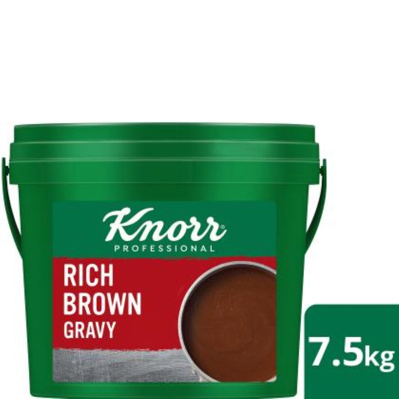 Knorr Gravy Mix Rich Brown, 7.5KG pack for robust, savory gravies ideal for restaurants and home cooking.