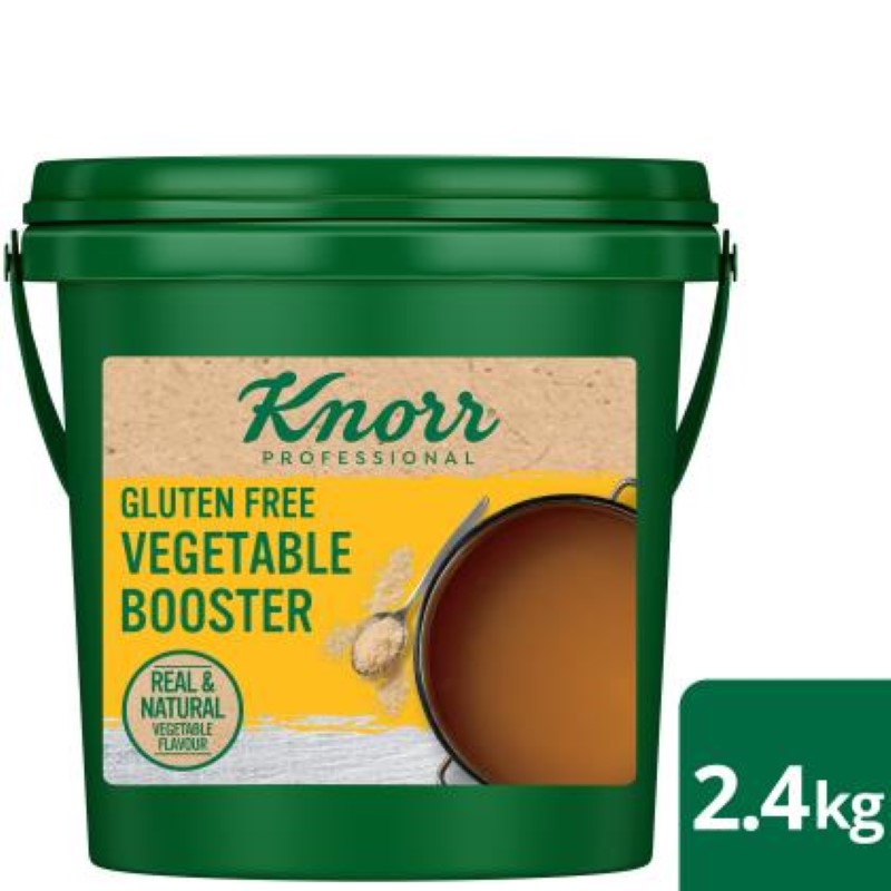 Knorr Booster Vegetable Gluten Free 2.4KG enhances dishes with natural flavors, perfect for stocks, sauces, and casseroles.