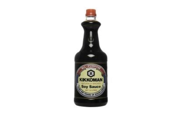 Kikkoman 1.6L gluten-free soy sauce, crafted for authentic umami flavor, perfect for marinating and stir-frying.