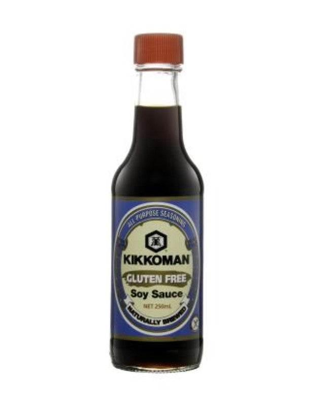 Kikkoman Gluten Free Soy Sauce in a 250ML bottle, offering rich umami flavor without gluten, ideal for cooking and seasoning.