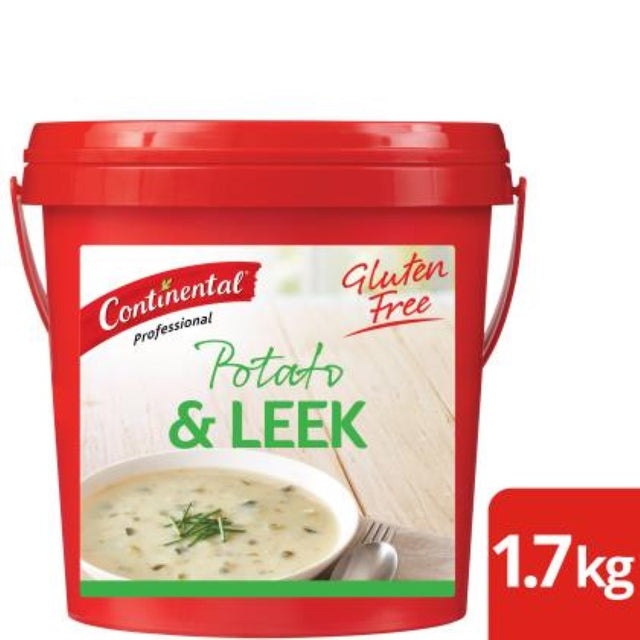 Rich and hearty gluten-free Potato & Leek soup mix in a 1.7KG pack, perfect for quick meals and versatile cooking.