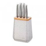 Furi Stone Knife Block Set featuring Black and White Terrazzo, includes 5 essential high-carbon stainless steel knives.