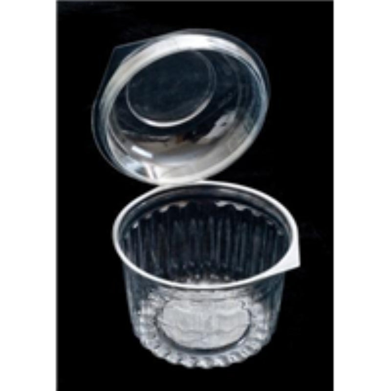 Elegant 8oz dome lid for showcasing desserts, salads, and more, with hinged design for easy serving; versatile and durable.