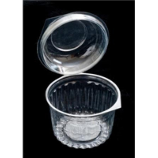 Elegant 8oz dome lid for showcasing desserts, salads, and more, with hinged design for easy serving; versatile and durable.