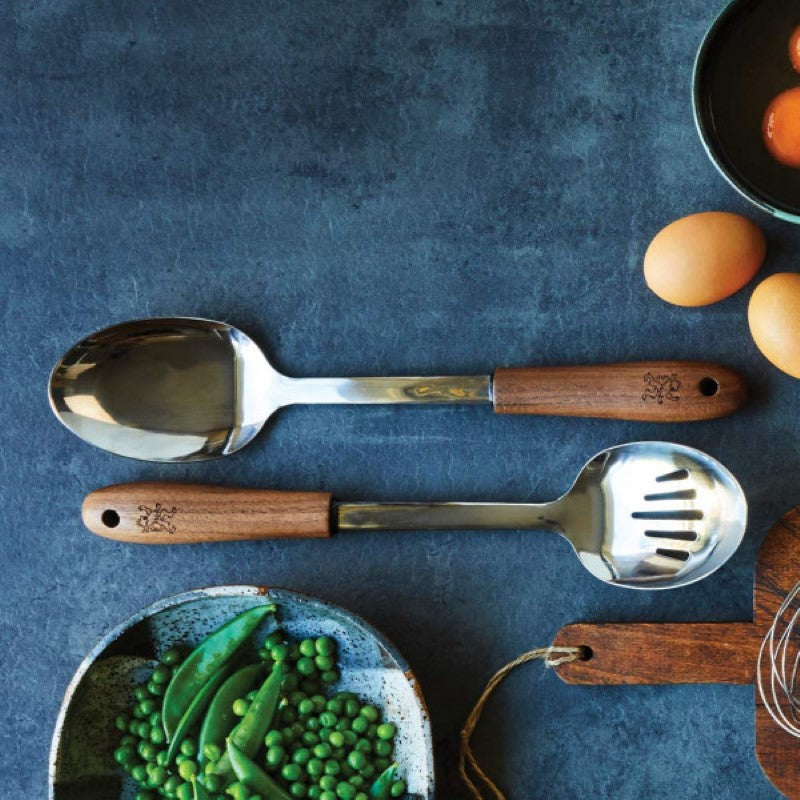 Elegant black walnut solid spoon with ergonomic handle and durable stainless steel head, perfect for cooking and serving.