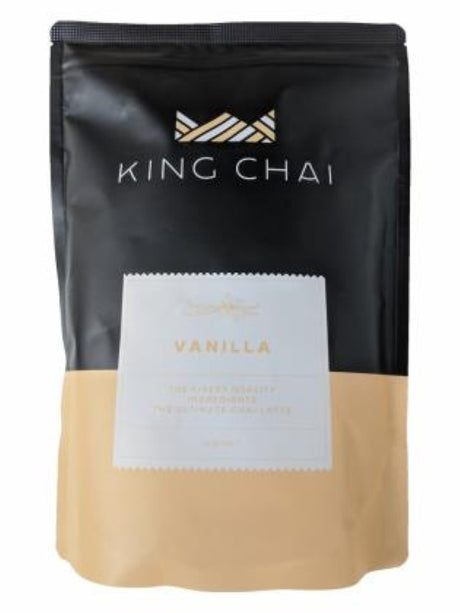 Creamy vanilla chai latte powder by Cafe King, perfect for hot or iced beverages, in a 1KG convenient bag.