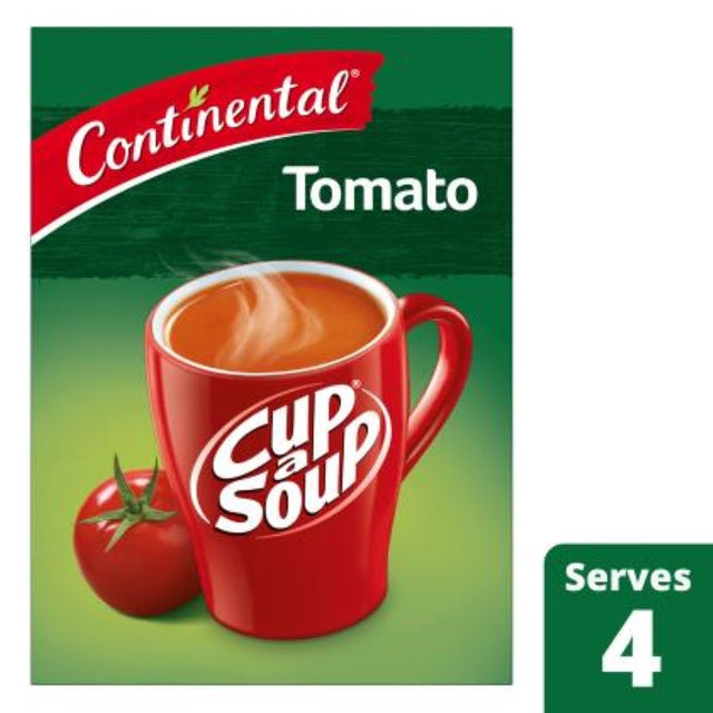 Convenient 80g cup of Continental Tomato Soup, rich in authentic flavor and easy to prepare with hot water.