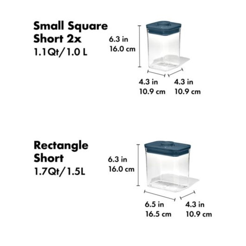 A stylish OXO Good Grips POP 2.0 Storm Blue container set with airtight lids, perfect for organizing and storing food.