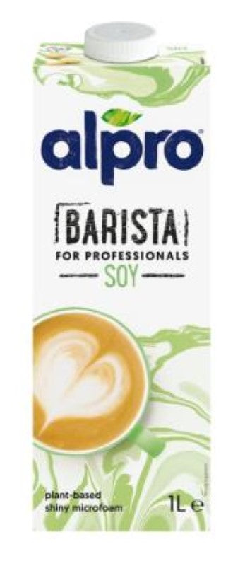 Plant-based Alpro Milk Soy 1L, perfect for baristas and chefs, ideal for frothing, cooking, and baking, enriched with calcium.