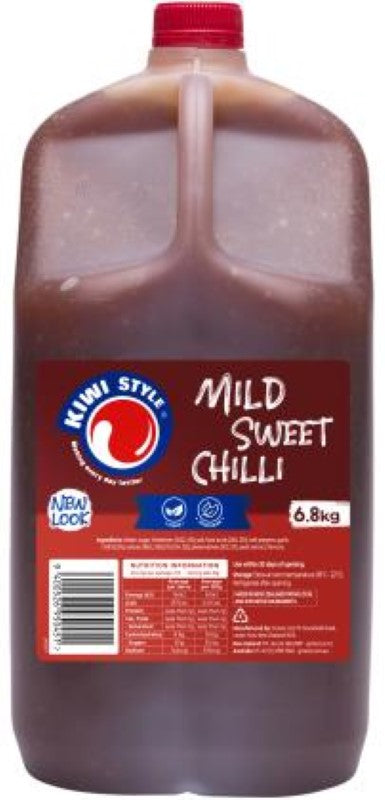 6.8KG bottle of Sweet Chilli Mild Sauce, a versatile Kiwi-style condiment for stir-fries, marinades, and dipping.