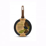 Eco-friendly 24cm frying pan made from recycled aluminum with non-stick coating and sustainable wood flour handles.