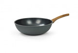 Eco-friendly 28cm Flonal Diversa Wok made from 100% recycled aluminum with non-stick coating, suitable for all cooktops.