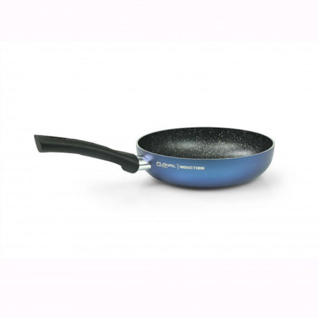 Flonal Gaia Induction Frypan 30CM with non-stick coating, stone effect finish, ergonomic handle, and stylish metallic blue exterior.