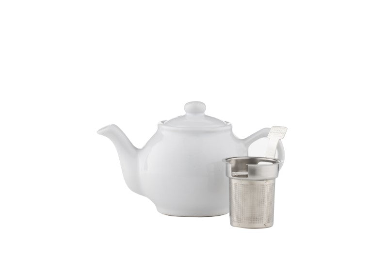 Elegant white 2 Cup Teapot by Price & Kensington with a non-drip spout, ergonomic handle, and gloss glaze finish.