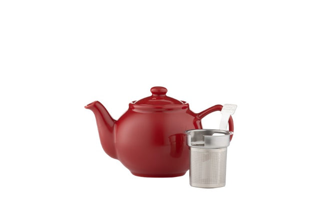 Red 2 Cup Teapot from Price & Kensington, featuring a non-drip spout, durable stoneware, and a glossy finish for stylish tea time.