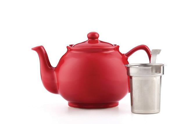 Vibrant red 6-cup teapot by Price & Kensington, crafted from robust stoneware for everyday use and easy cleaning.