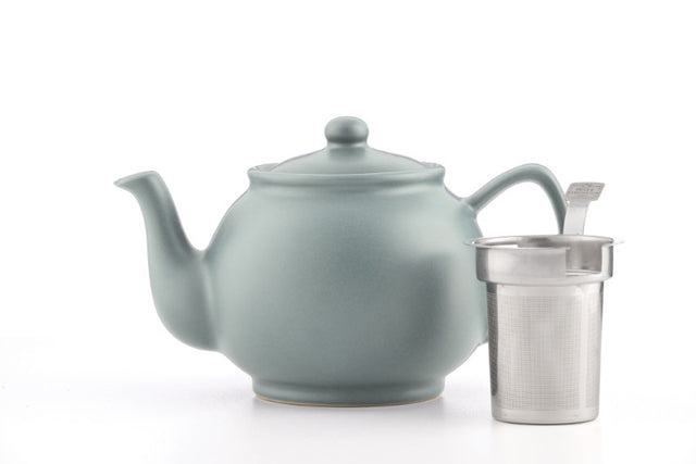 Elegant grey stoneware teapot by Price & Kensington, holding 6 cups, perfect for tea parties and easy to clean.