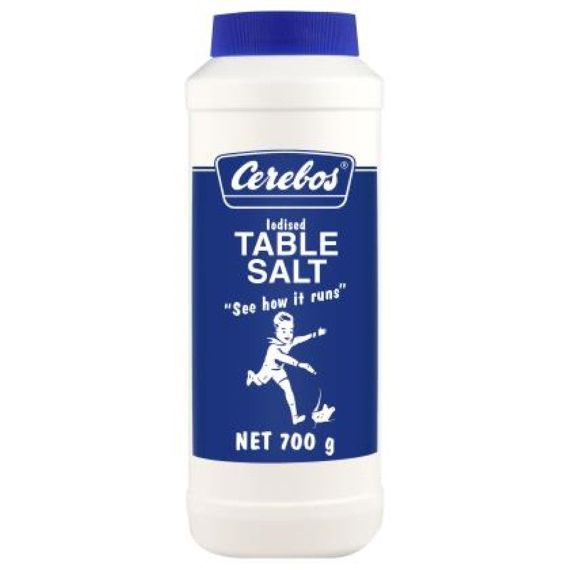 Cerebos Iodised Table Salt in a 700G pack, perfect for enhancing flavors and preventing iodine deficiency.