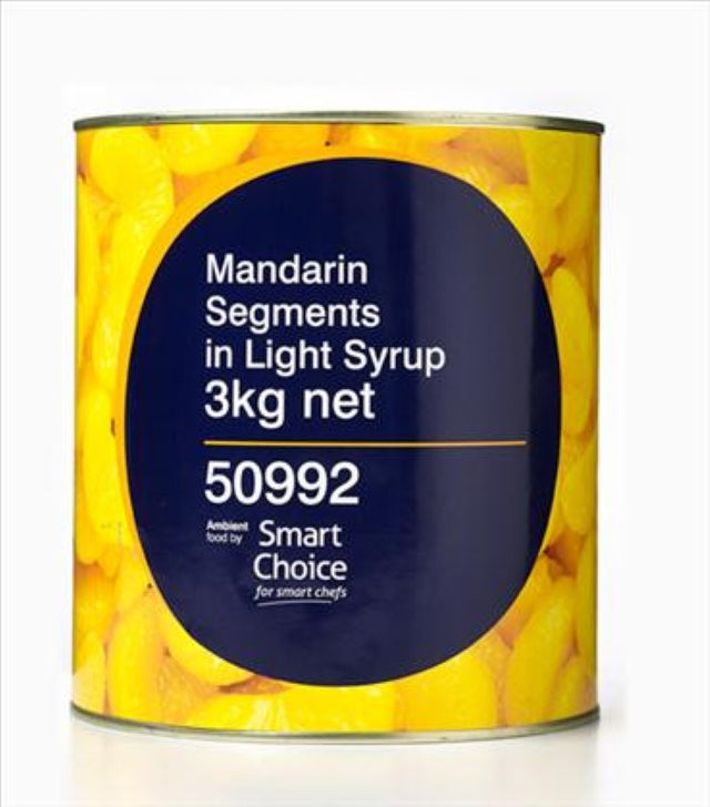 Mandarin segments in a light syrup, 3KG pack, perfect for enhancing desserts and savory dishes.