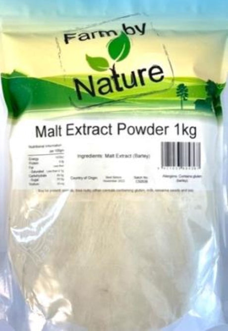 Malt Extract Powder from Farm By Nature, 1KG pack of sweet, nutritious malt for baking, brewing, and smoothies.