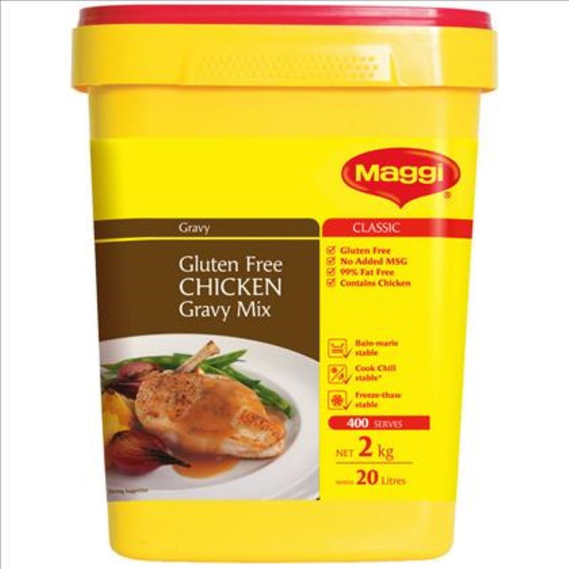 Maggi Gluten Free Chicken Gravy Mix 2KG, rich in flavor, perfect for enhancing chicken, turkey, or pork dishes.