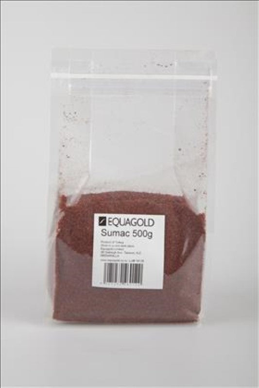 Aromatic 500g sumac by Equagold from Turkey, offering a unique salty-lemony flavor for enhancing meats, fish, and salads.