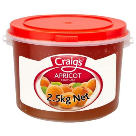 2.5kg pail of Craig's Apricot Jam from New Zealand, perfect for baking, spreading, and enhancing gourmet dishes.