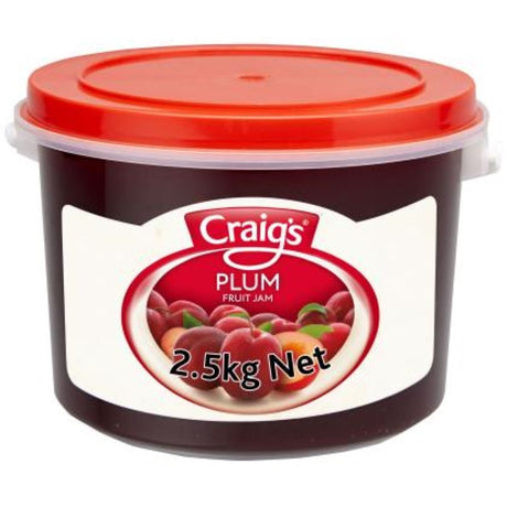 Luscious Craig's Jam Plum in a 2.5kg pail, perfect for toast, baking, and savory dishes; made in New Zealand.