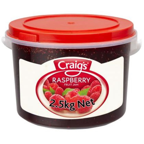 Craig's Raspberry Jam in a 2.5KG pail, perfect for spreading on toast or baking into desserts.