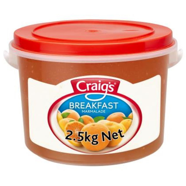 Bright and zesty Craig's Breakfast Marmalade in a 2.5kg pail, perfect for pastries, cakes, and commercial kitchens.