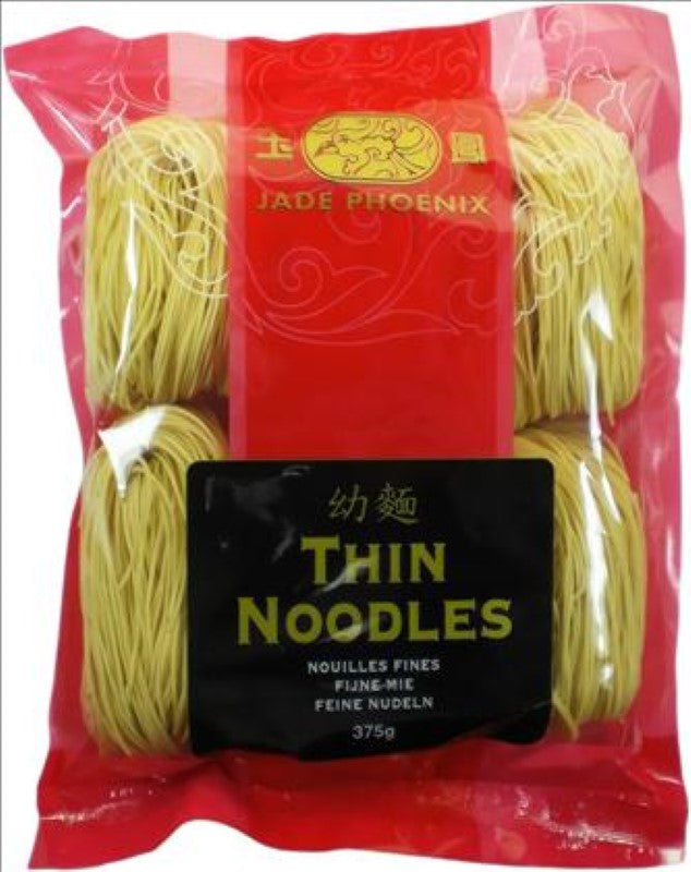 Thin Jade Phoenix noodles in a 375g pack, perfect for stir-fries, soups, and salads with authentic Chinese flavors.