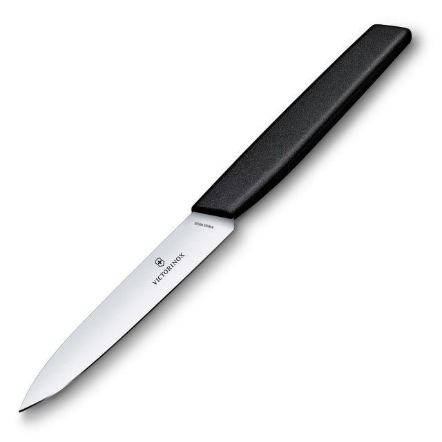 Victorinox Swiss Modern paring knife with 10cm straight edge, ergonomic handle, and sleek design for effortless food prep.