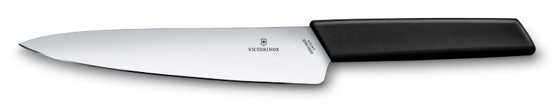 Victorinox Swiss Modern Black carving knife (19cm) with ergonomic handle and stainless steel blade for precise meat slicing.