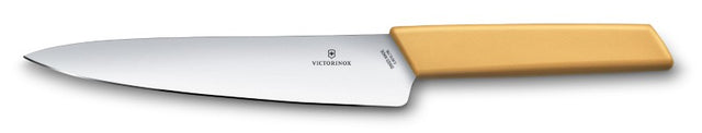 Victorinox Swiss Modern Honey Carving Knife with a 19cm stainless steel blade and ergonomic yellow handle for effortless slicing.