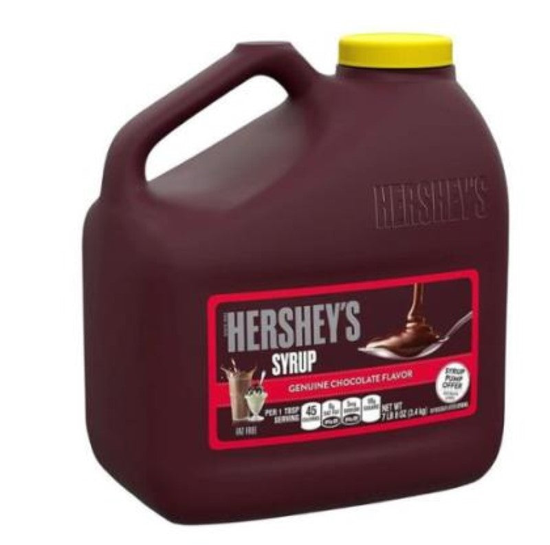 Rich and creamy HERSHEY'S Chocolate Syrup in a 3.4KG jug, perfect for drizzling on desserts or mixing in drinks.