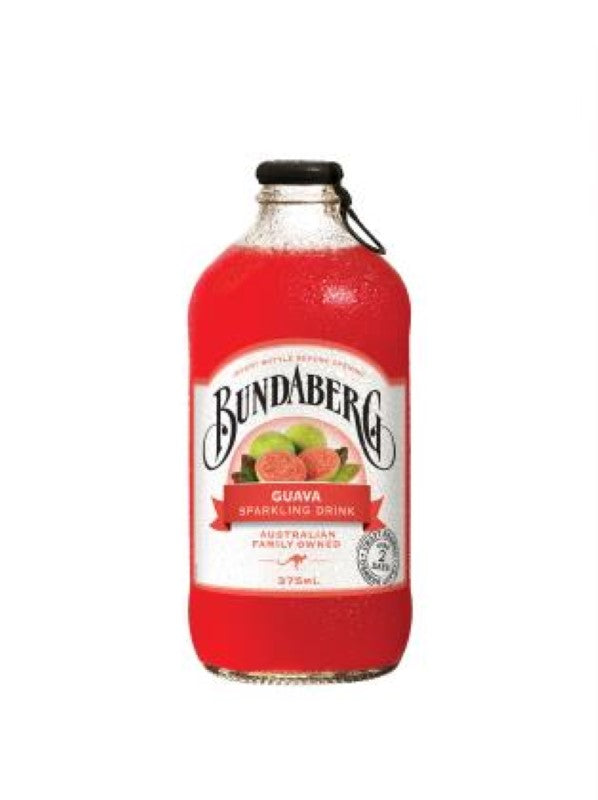 Twelve 375ml bottles of Bundaberg Guava drink, showcasing tropical flavors for refreshing enjoyment on any occasion.