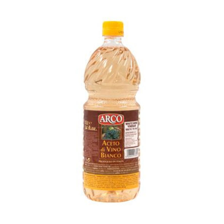 ARCO White Wine Vinegar in a 1L bottle, perfect for dressings and marinades, with a tangy flavor and 6% acidity.