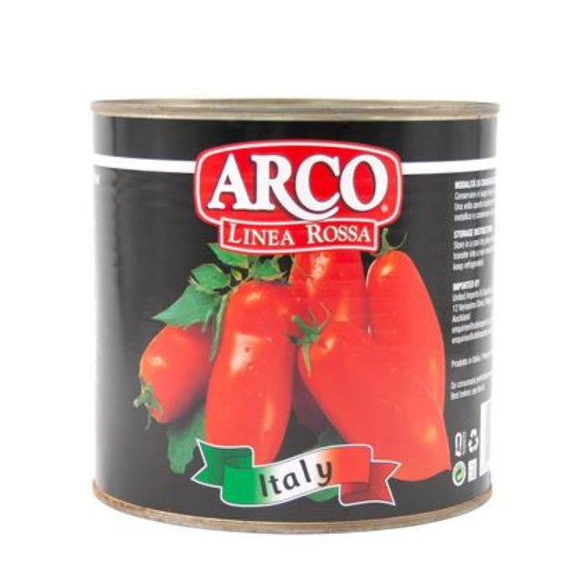 Canned whole peeled tomatoes by ARCO, 2.55kg, perfect for authentic Italian dishes and gourmet cooking.