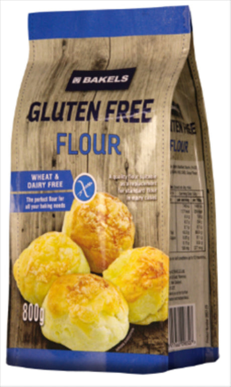 Bakels Gluten Free Flour 800G, ideal for baking bread, muffins, cakes, and cookies without compromising flavor.