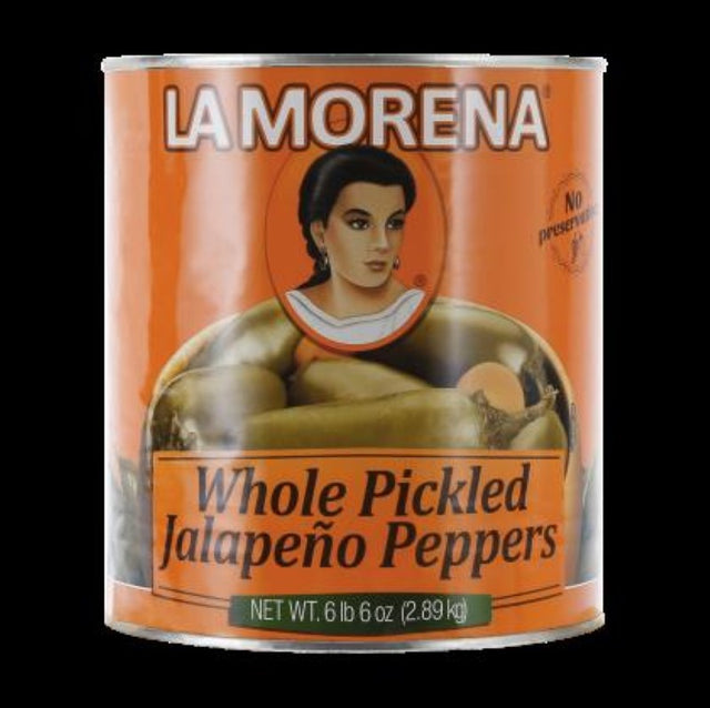 Whole La Morena jalapenos in a 2.8KG jar, perfect for adding spicy flavor to tacos, nachos, and salsas.