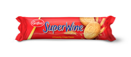 Griffin's Super Wine Biscuits 250G pack showcasing crispy, subtly sweet biscuits perfect for tea or snacking, made in New Zealand.