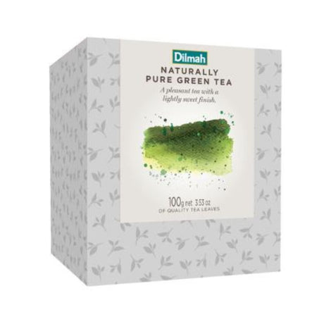 Premium 100G Dilmah green tea from Sri Lanka, featuring pale yellow infusion with olive highlights and a mildly sweet finish.