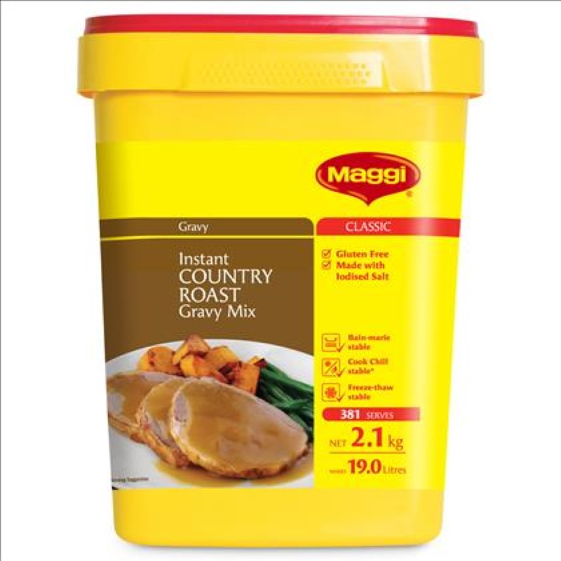 Instant gluten-free Country Roast gravy mix in a 2.1KG pack, perfect for enhancing roast dinners and easy to prepare.