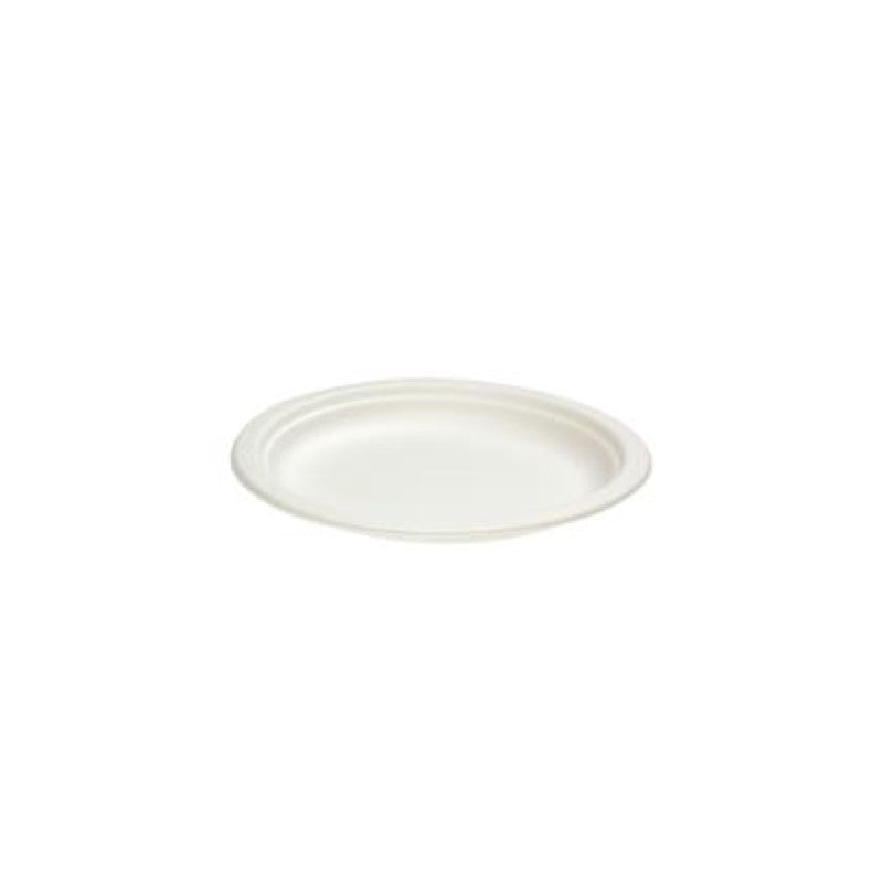 Eco-friendly 7-inch biodegradable side plates made from sugarcane fiber; safe for microwave and freezer use.