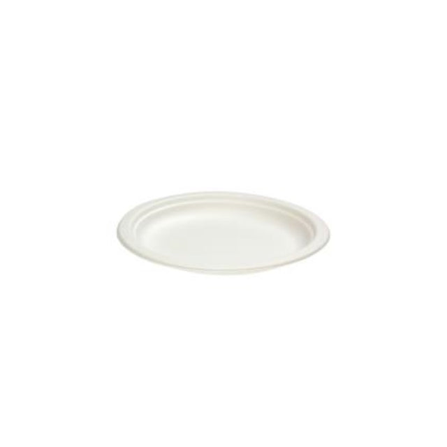 Eco-friendly 7-inch biodegradable side plates made from sugarcane fiber; safe for microwave and freezer use.