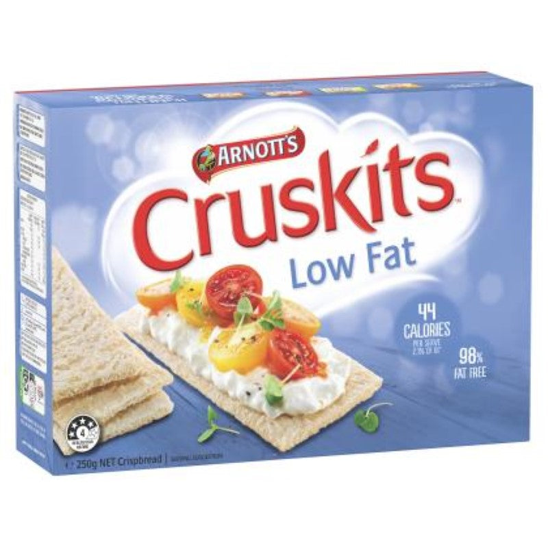 Cruskits Lite Original from Arnott's, 250g pack of 98% fat-free crispbreads, perfect for healthy snacking and toppings.